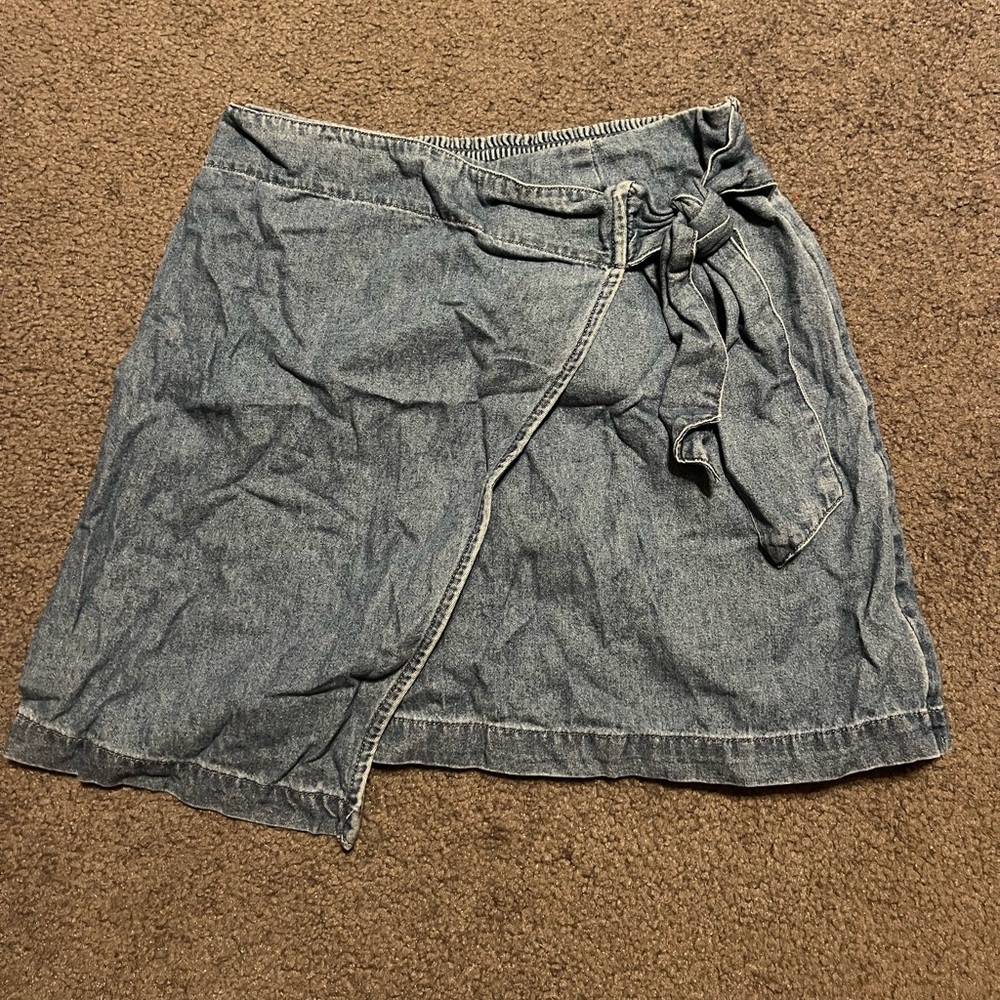 American Eagle Outfitters Denim Wrap Mini Skirt - Light Blue